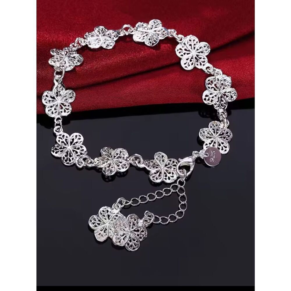 Double Dangling Flower bracelet in 925 sterling silver